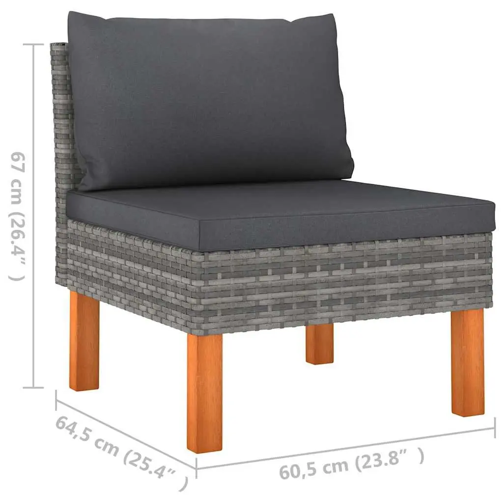 Outdoor Modular Middle Sofa Sectional Rattan Seating Unit Grey