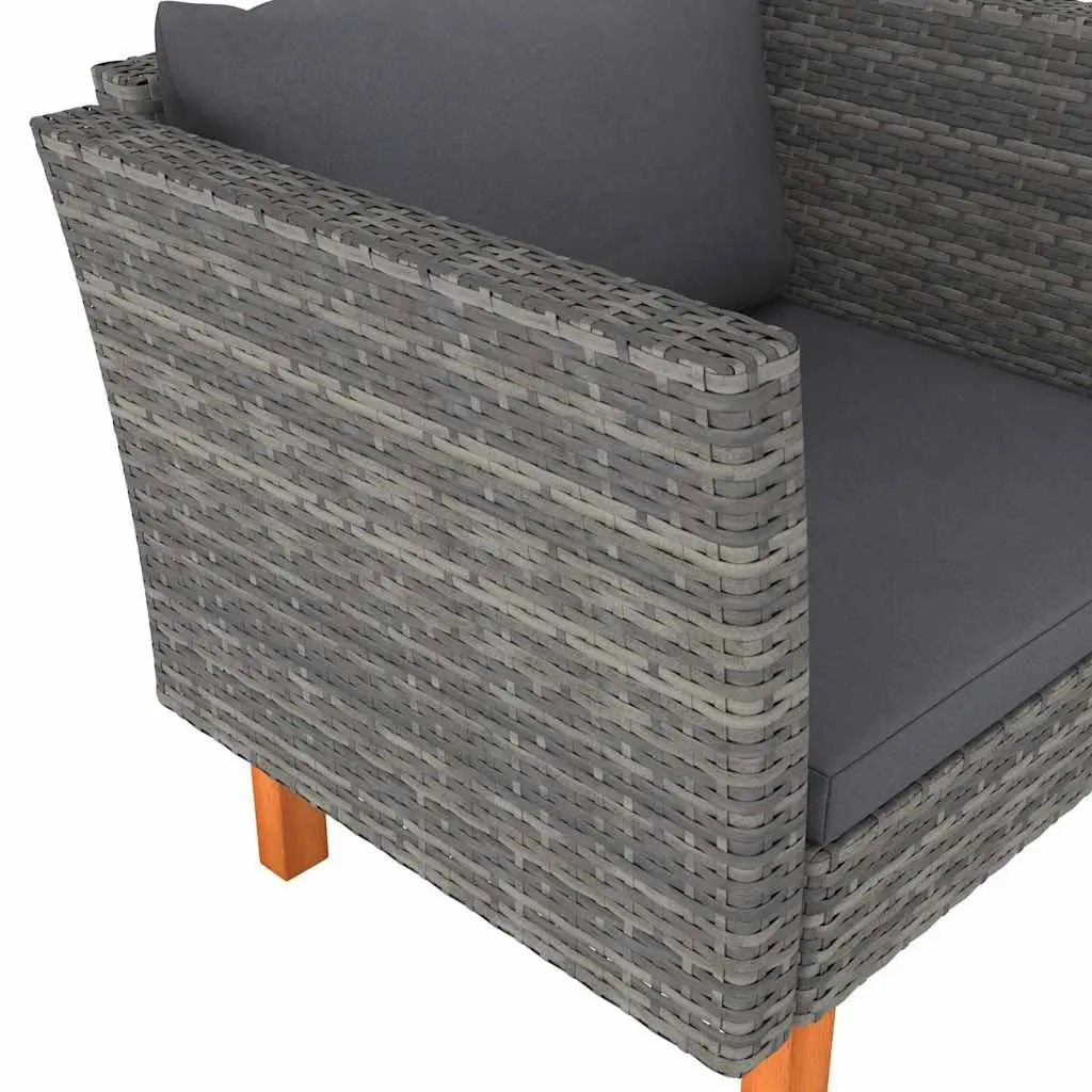 Outdoor Sectional Sofa Garden Lounger PE Rattan Eucalyptus Wood Grey Seating