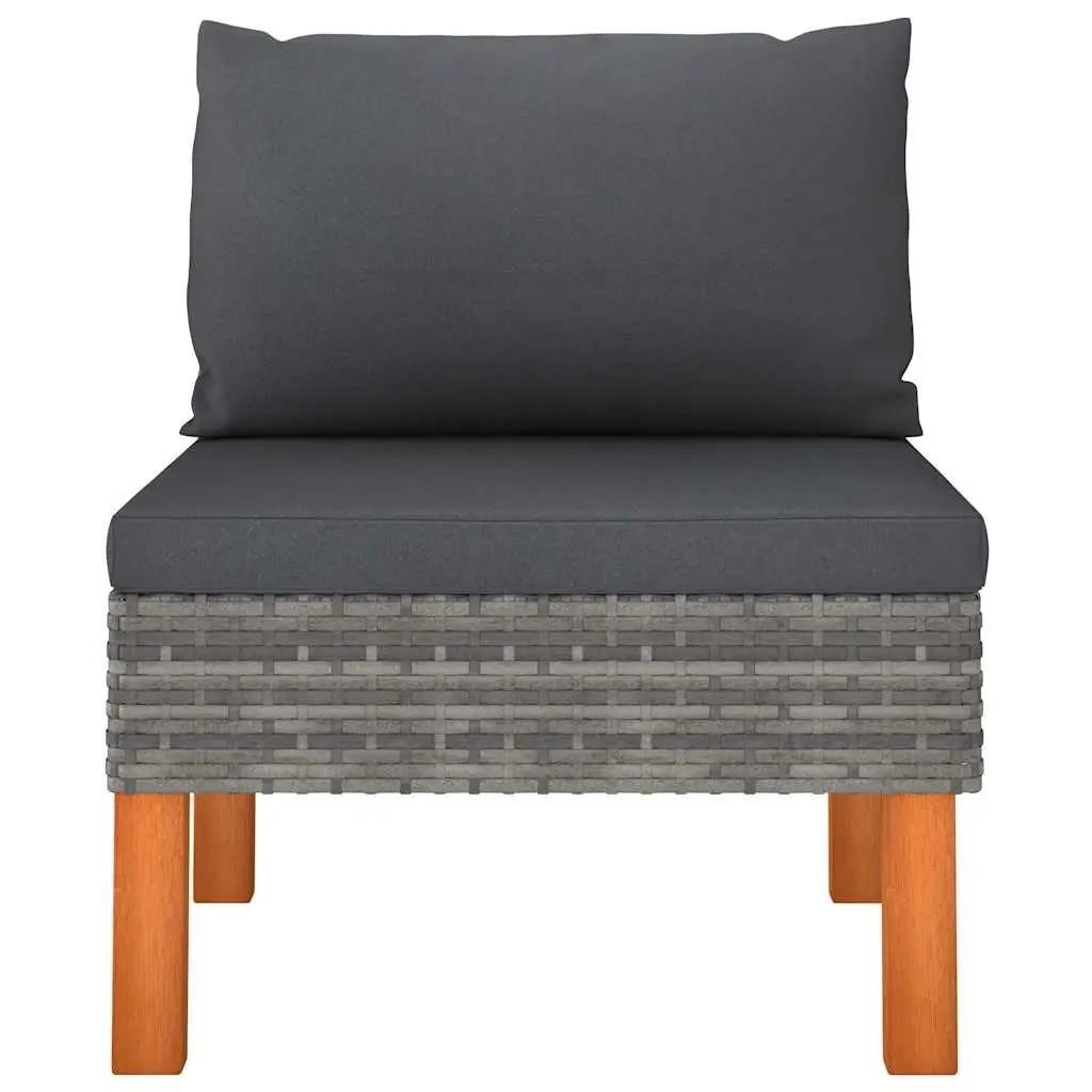 Outdoor Middle Sectional Sofa 2 Pcs Grey Rattan Garden Lounge Seating Set