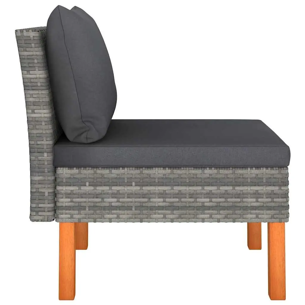Outdoor Middle Sectional Sofa 2 Pcs Grey Rattan Garden Lounge Seating Set