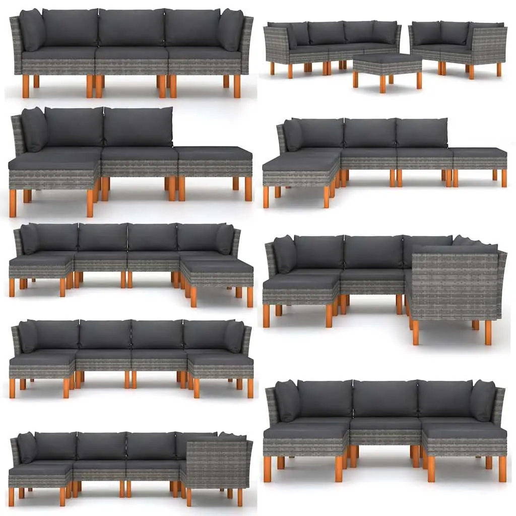 Outdoor Middle Sectional Sofa 2 Pcs Grey Rattan Garden Lounge Seating Set