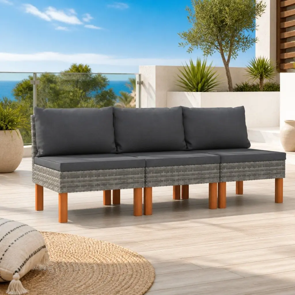 Outdoor Sectional Sofa Middle Seat Modular 3 Piece Grey Rattan Furniture