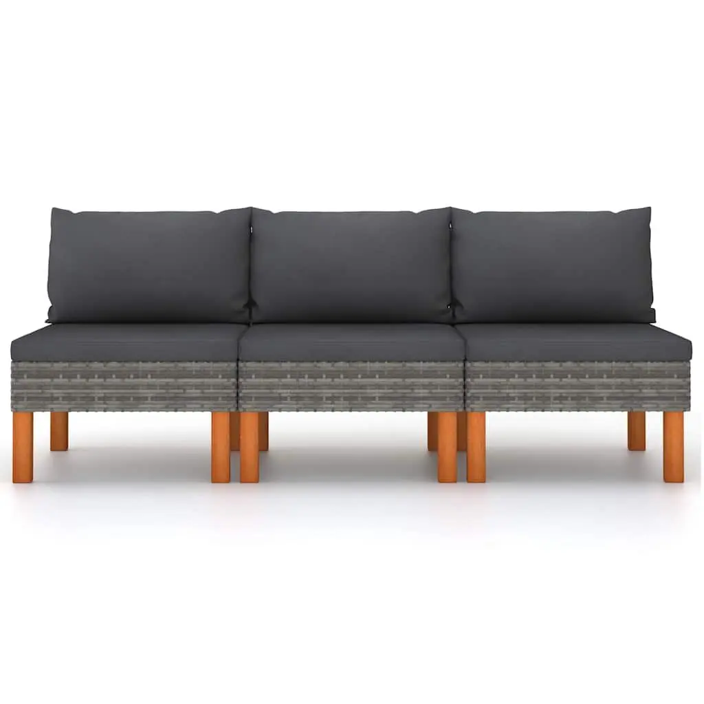 Outdoor Sectional Sofa Middle Seat Modular 3 Piece Grey Rattan Furniture
