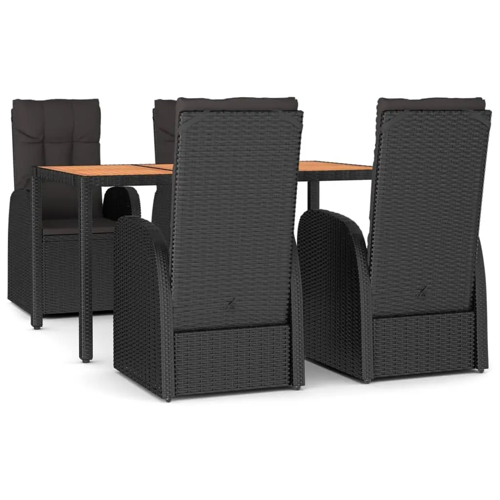 5 Piece Outdoor Garden Dining Set Black Poly Rattan Chairs Table Cushions