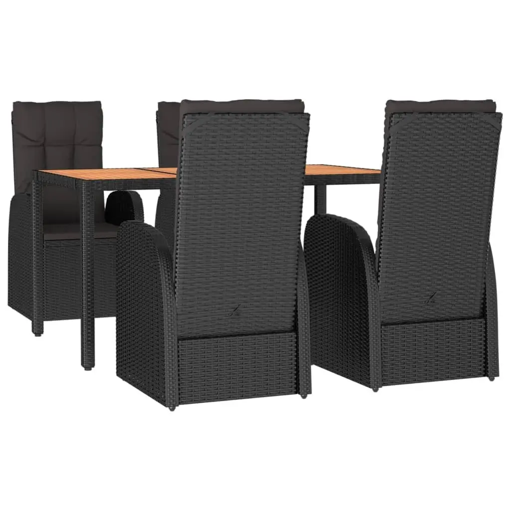 5 Piece Outdoor Garden Dining Set Black Poly Rattan Chairs Table Cushions
