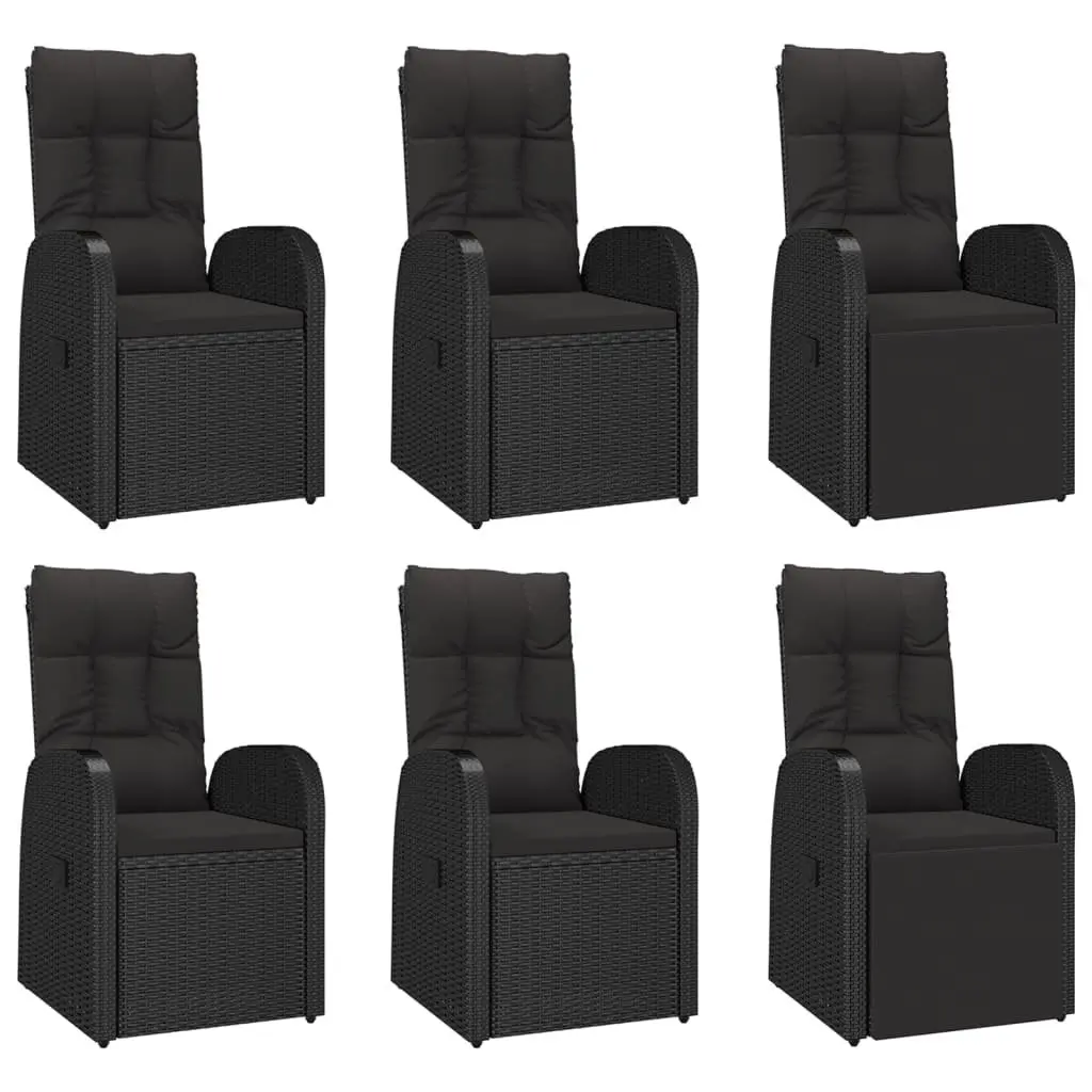 7 Piece Outdoor Garden Dining Set Black Poly Rattan Chairs Table Cushions