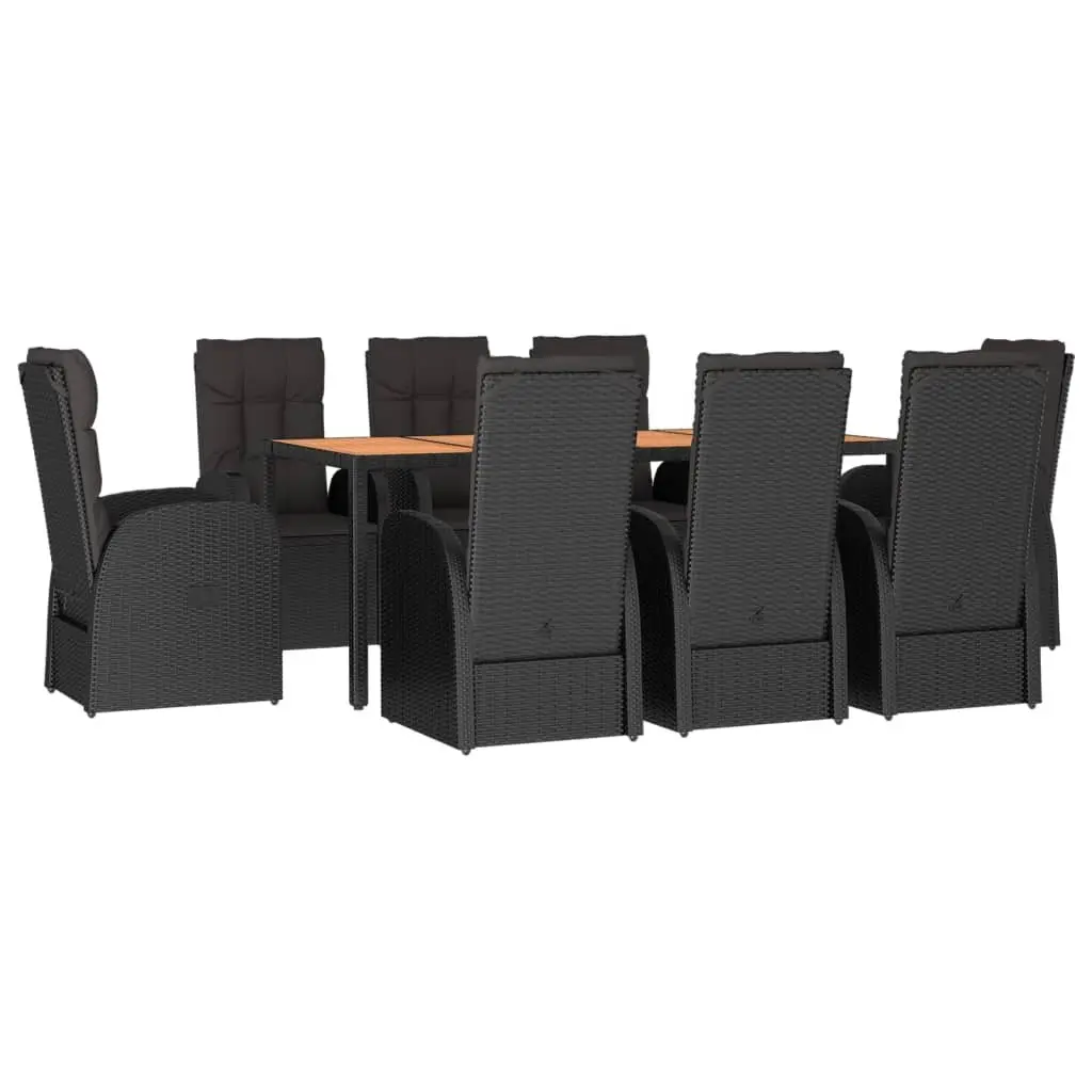 9 Piece Outdoor Dining Set Contemporary Black Poly Rattan Chairs Table