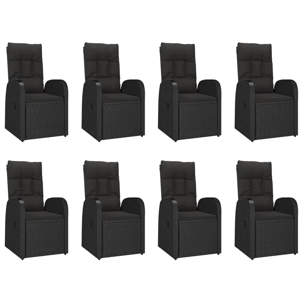 9 Piece Outdoor Dining Set Contemporary Black Poly Rattan Chairs Table