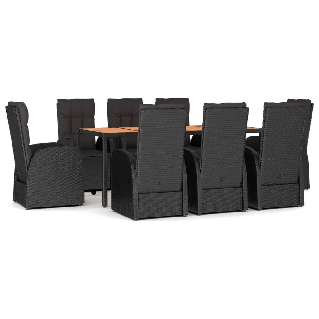 Garden Dining Set 9 Piece Outdoor Patio Black PE Rattan with Cushions