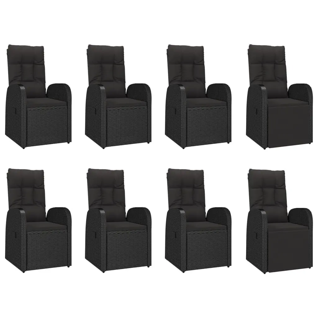 Garden Dining Set 9 Piece Outdoor Patio Black PE Rattan with Cushions