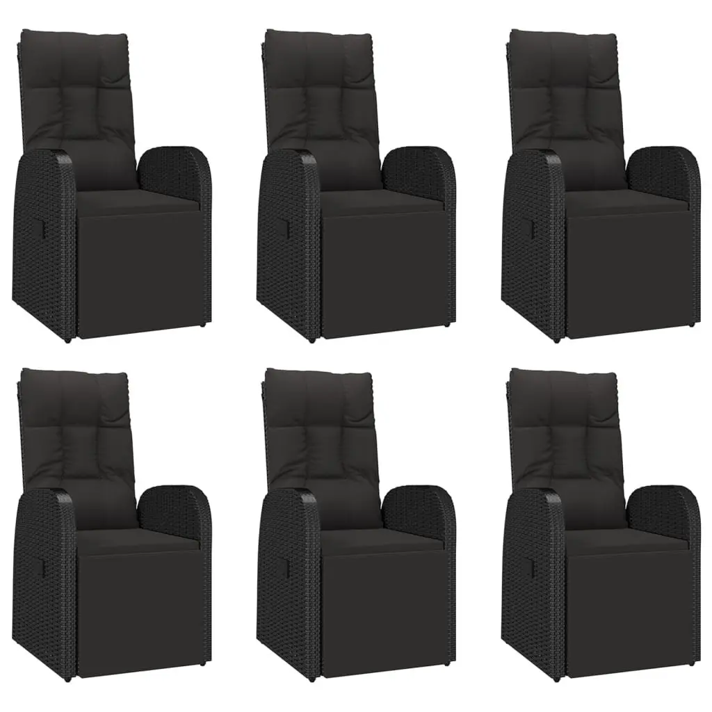 Garden Dining Set 7 Piece Black Poly Rattan Acacia Wood Outdoor Furniture