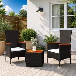3 Piece Outdoor Lounge Set Black Garden Chairs Table with Cushions Patio