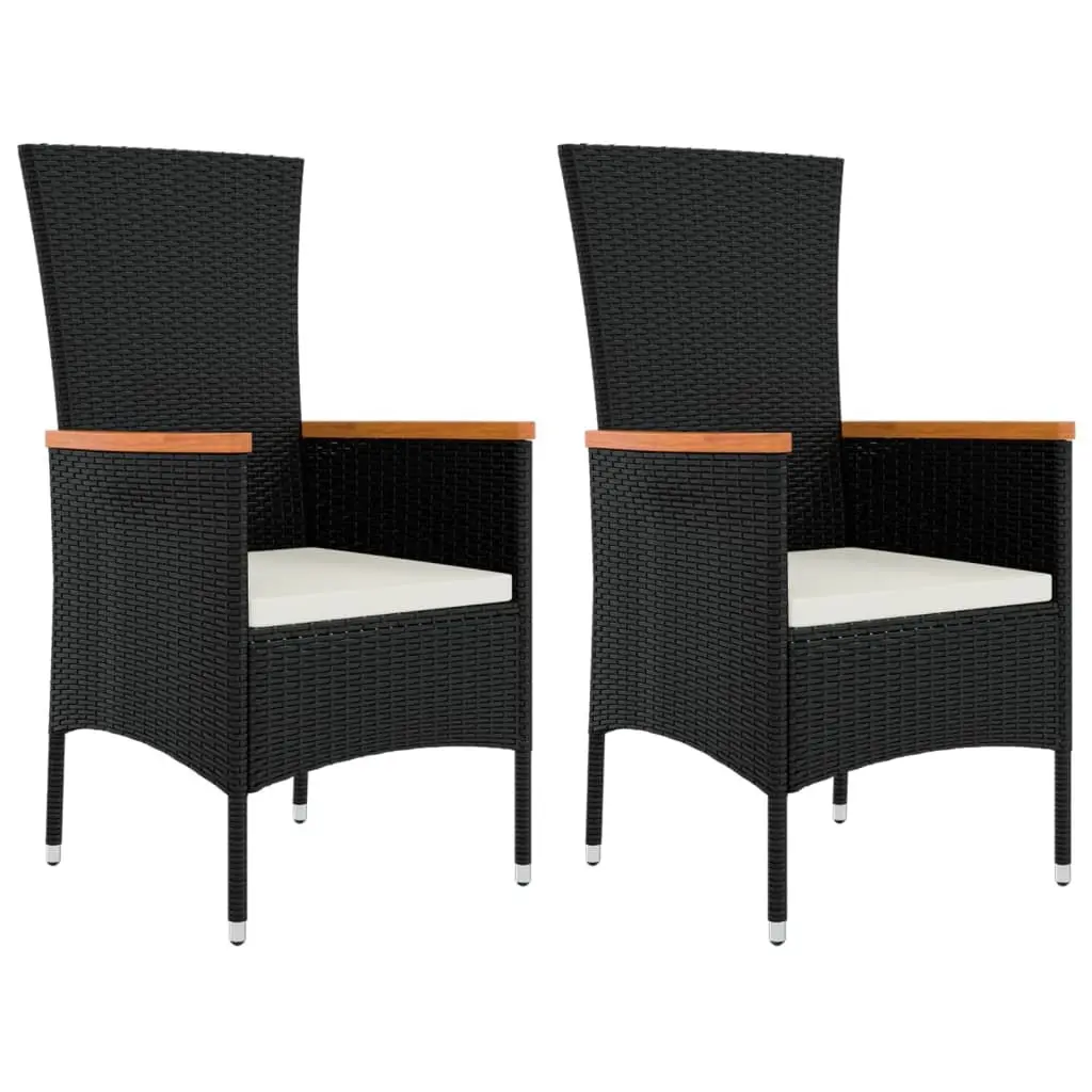 3 Piece Outdoor Lounge Set Black Garden Chairs Table with Cushions Patio