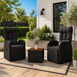 3 Piece Outdoor Lounge Set Black Garden Chair Table Patio Furniture Rattan