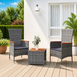 3 Piece Garden Lounge Set Grey Outdoor Furniture Chairs Table Cushions