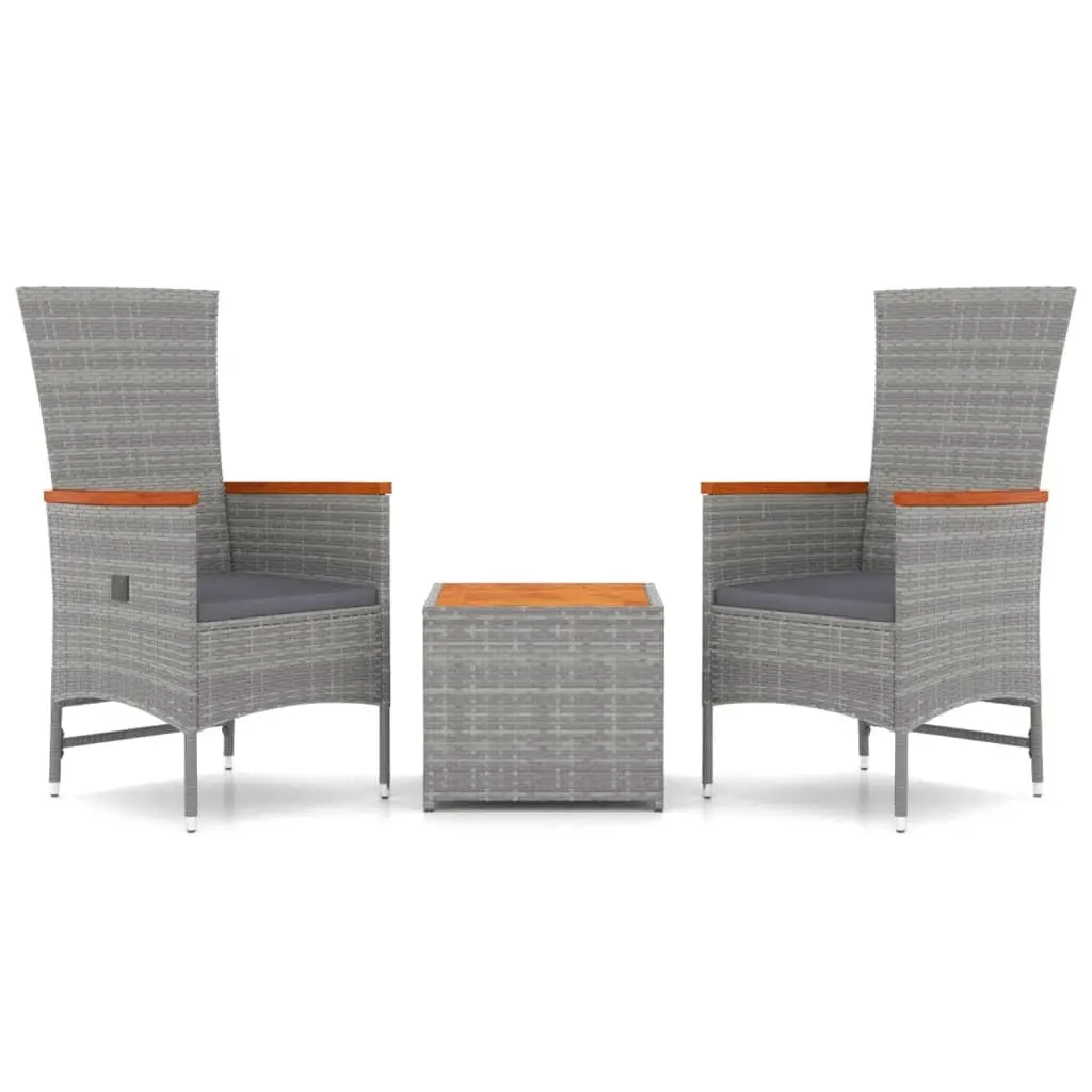 Garden Lounge Set 3 Piece Grey Poly Rattan Outdoor Furniture Patio Seating