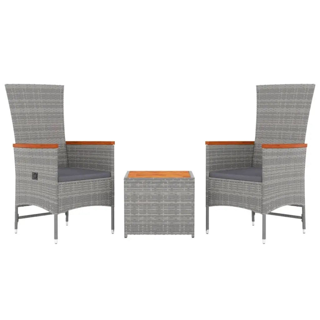 Garden Lounge Set 3 Piece Grey Poly Rattan Outdoor Furniture Patio Seating