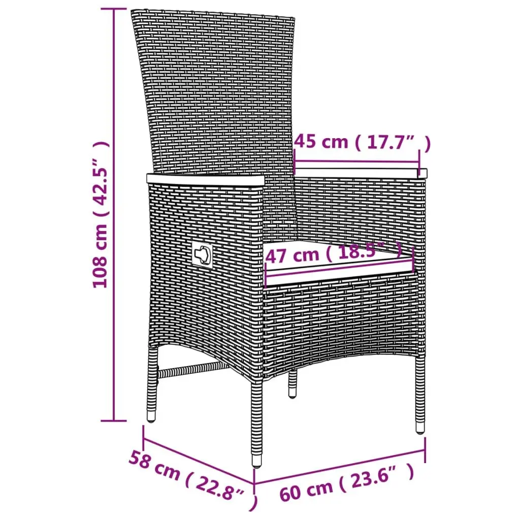 Garden Lounge Set 3 Piece Grey Poly Rattan Outdoor Furniture Patio Seating