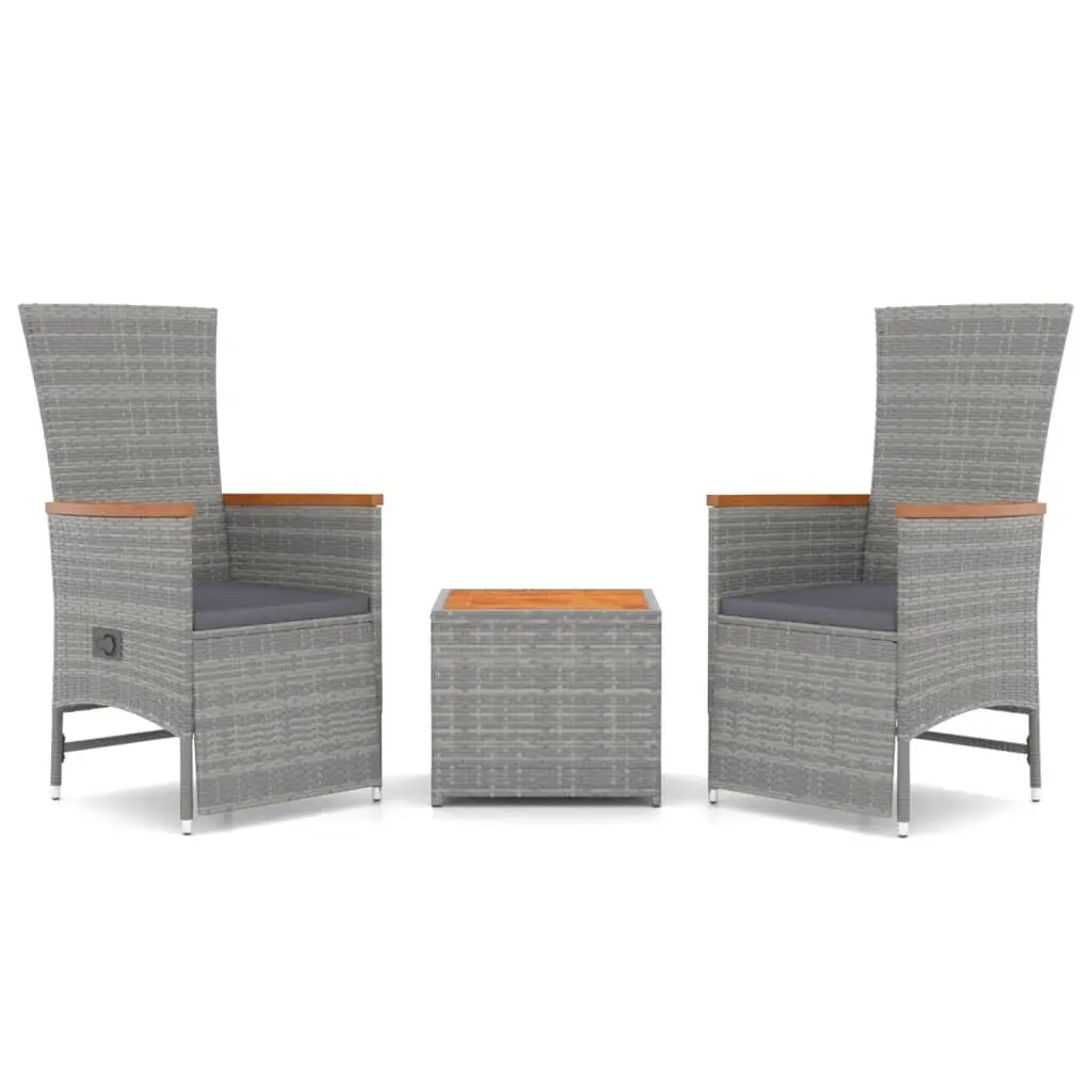 3 Piece Garden Lounge Set Grey PE Rattan Acacia Wood Outdoor Furniture Chairs