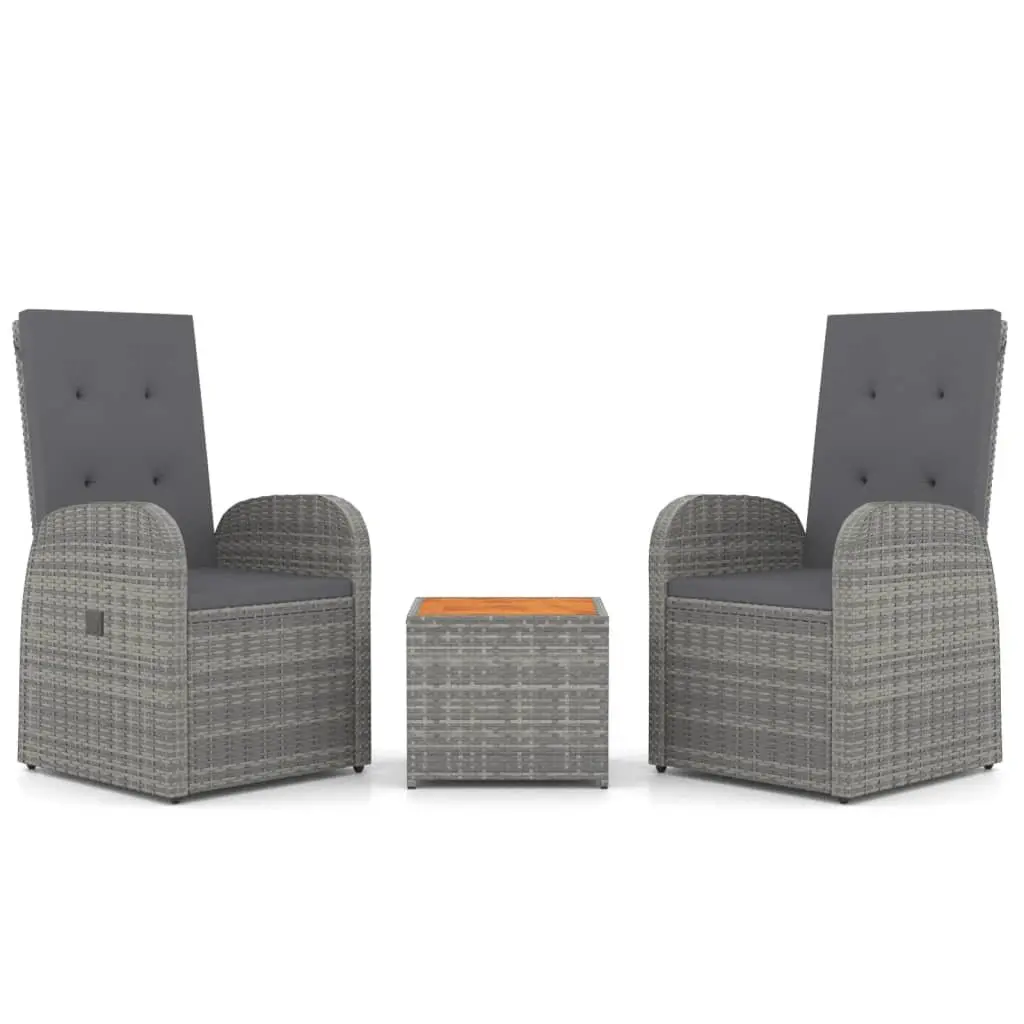 Grey Poly Rattan Outdoor Lounge Set 3 Piece with Chairs and Table for Garden Patio Relaxation
