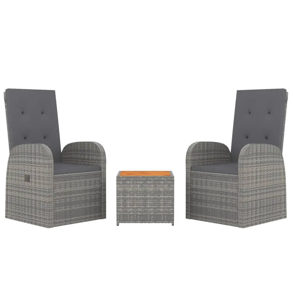 Grey Poly Rattan Outdoor Lounge Set 3 Piece with Chairs and Table for Garden Patio Relaxation