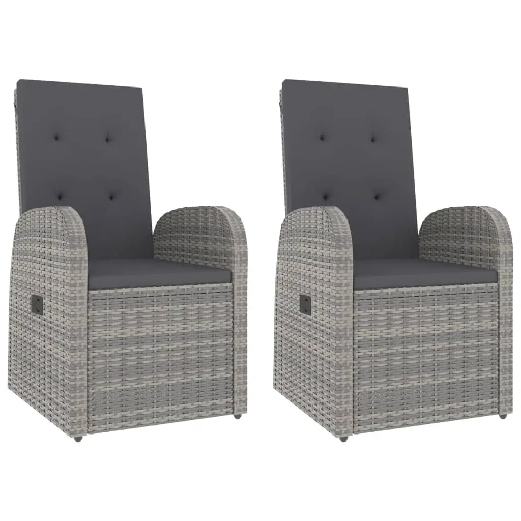 Grey Poly Rattan Outdoor Lounge Set 3 Piece with Chairs and Table for Garden Patio Relaxation