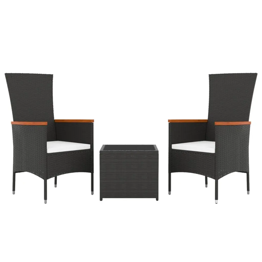 Garden Lounge Set Black PE Rattan 3 Piece Outdoor Furniture with Cushions