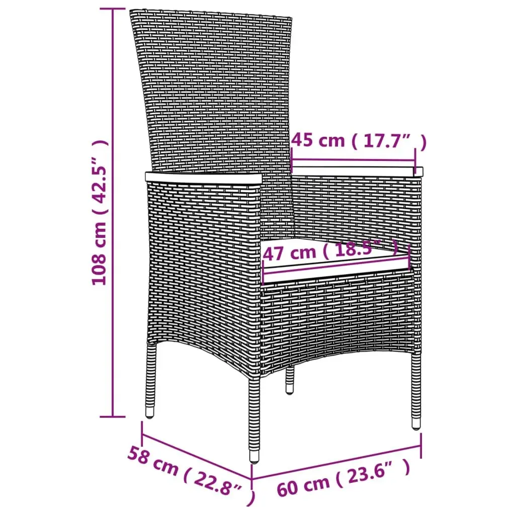 Garden Lounge Set Black PE Rattan 3 Piece Outdoor Furniture with Cushions