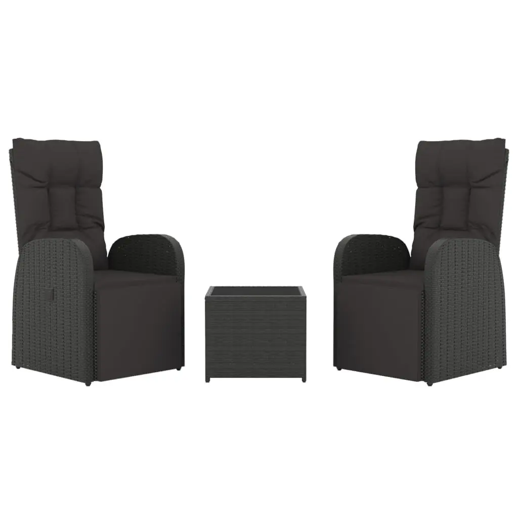 3 Piece Garden Lounge Set Black Outdoor Furniture Rattan Steel Chair Table