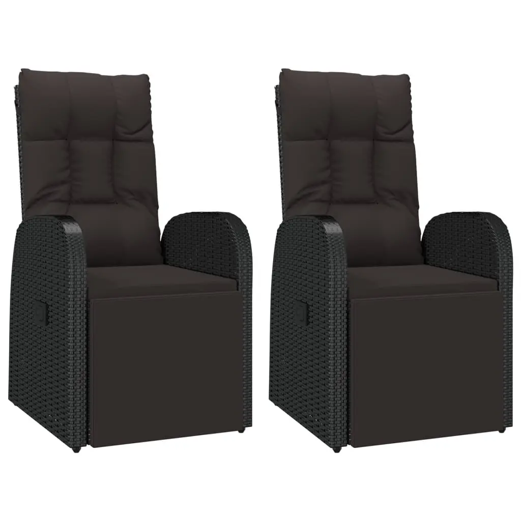 3 Piece Garden Lounge Set Black Outdoor Furniture Rattan Steel Chair Table