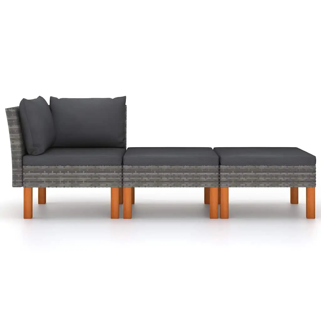 Outdoor Lounge Set 3 Piece Grey Sectional Sofa Rattan with Cushions