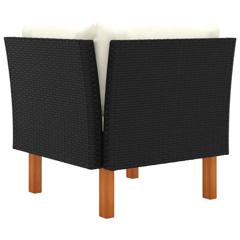 Outdoor Corner Sofa Sectional Unit Black PE Rattan with Steel Frame and Eucalyptus Wood Legs