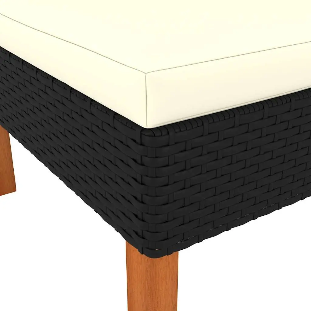 Outdoor Corner Sofa Sectional Unit Black PE Rattan with Steel Frame and Eucalyptus Wood Legs