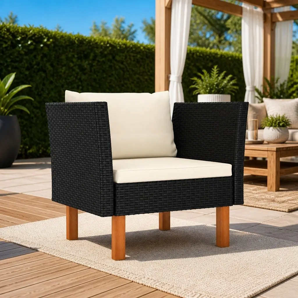 Poly Rattan Lounger Outdoor Sectional Sofa with Cushions Black