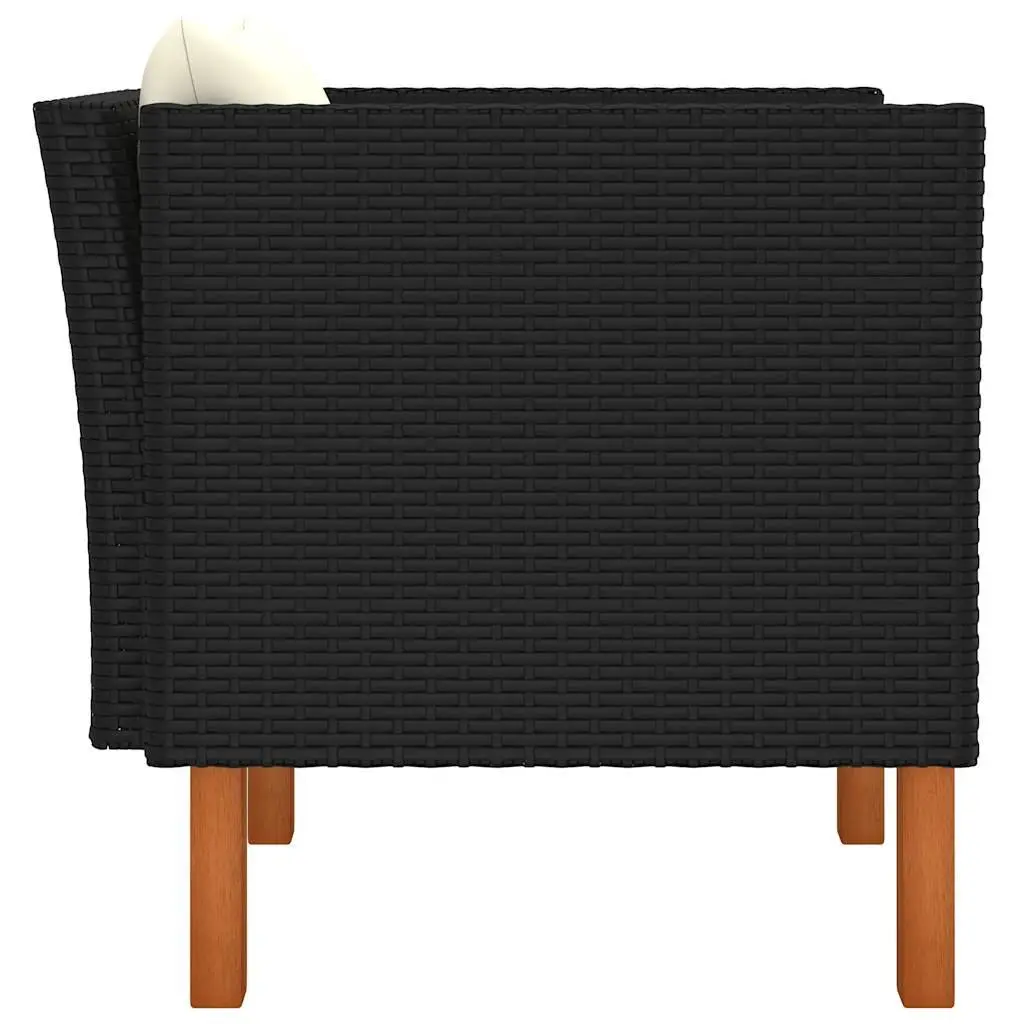 Poly Rattan Lounger Outdoor Sectional Sofa with Cushions Black