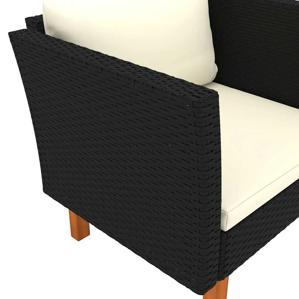 Poly Rattan Lounger Outdoor Sectional Sofa with Cushions Black