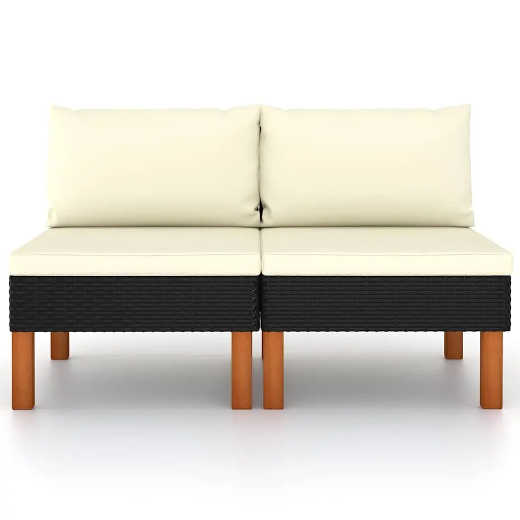 Outdoor Rattan Sectional Middle Sofas 2 Piece Black
