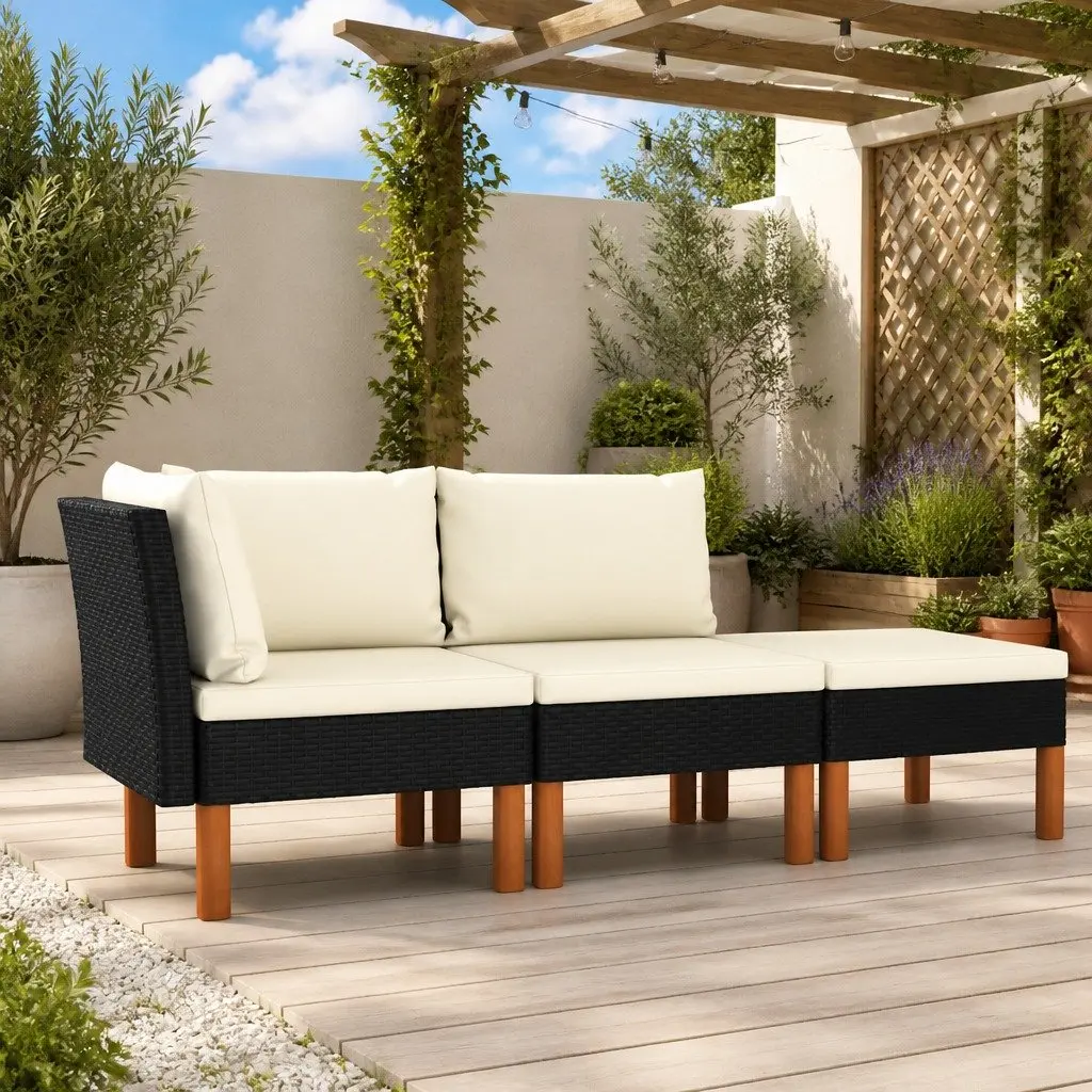 3 Piece Outdoor Garden Lounge Set PE Rattan Steel Frame Eucalyptus Wood