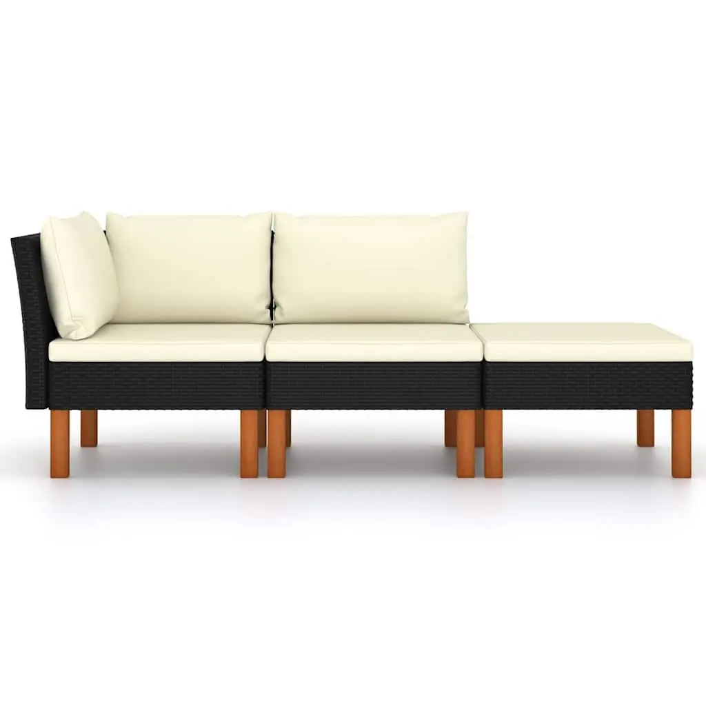 3 Piece Outdoor Garden Lounge Set PE Rattan Steel Frame Eucalyptus Wood