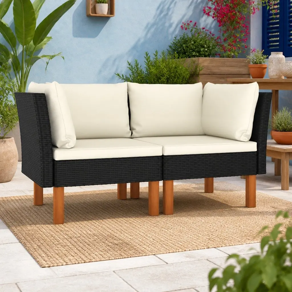Outdoor Corner Sectional Sofa Black Rattan 2 pcs