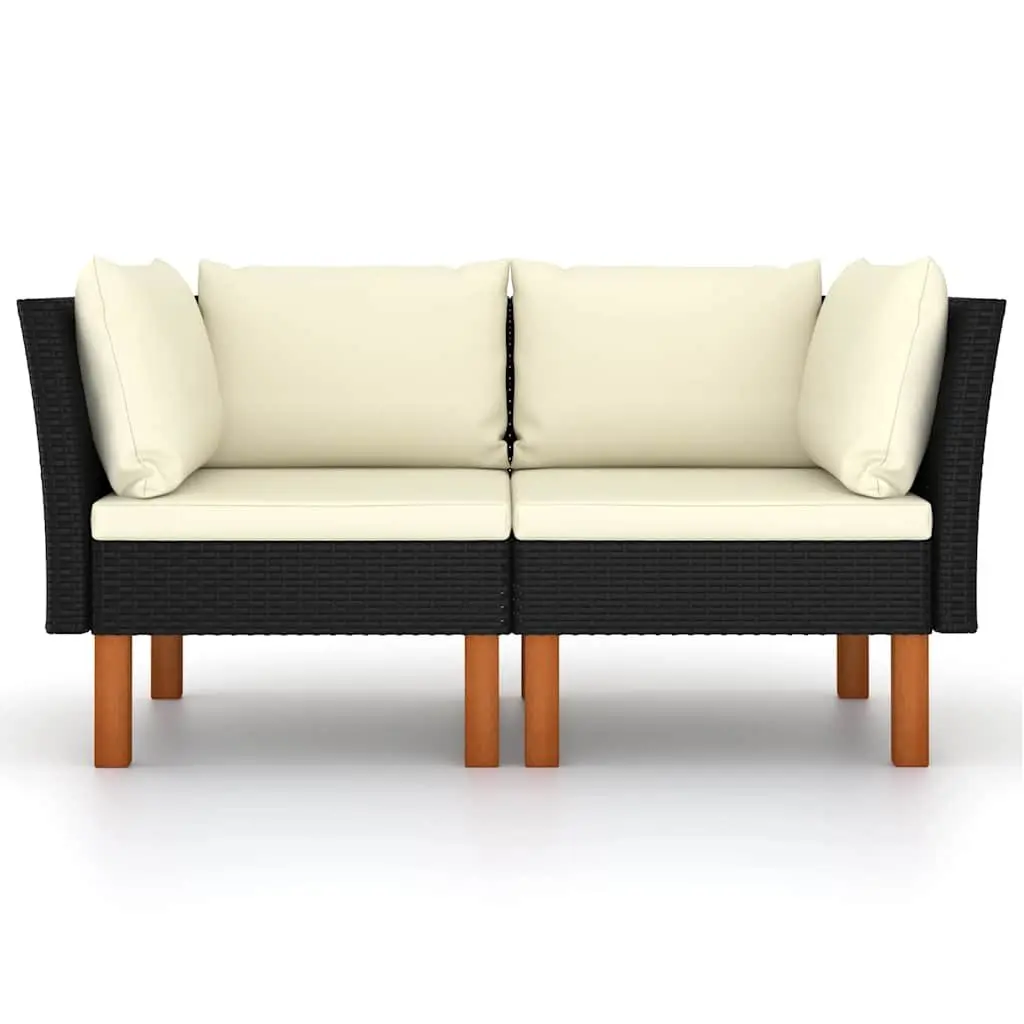 Outdoor Corner Sectional Sofa Black Rattan 2 pcs