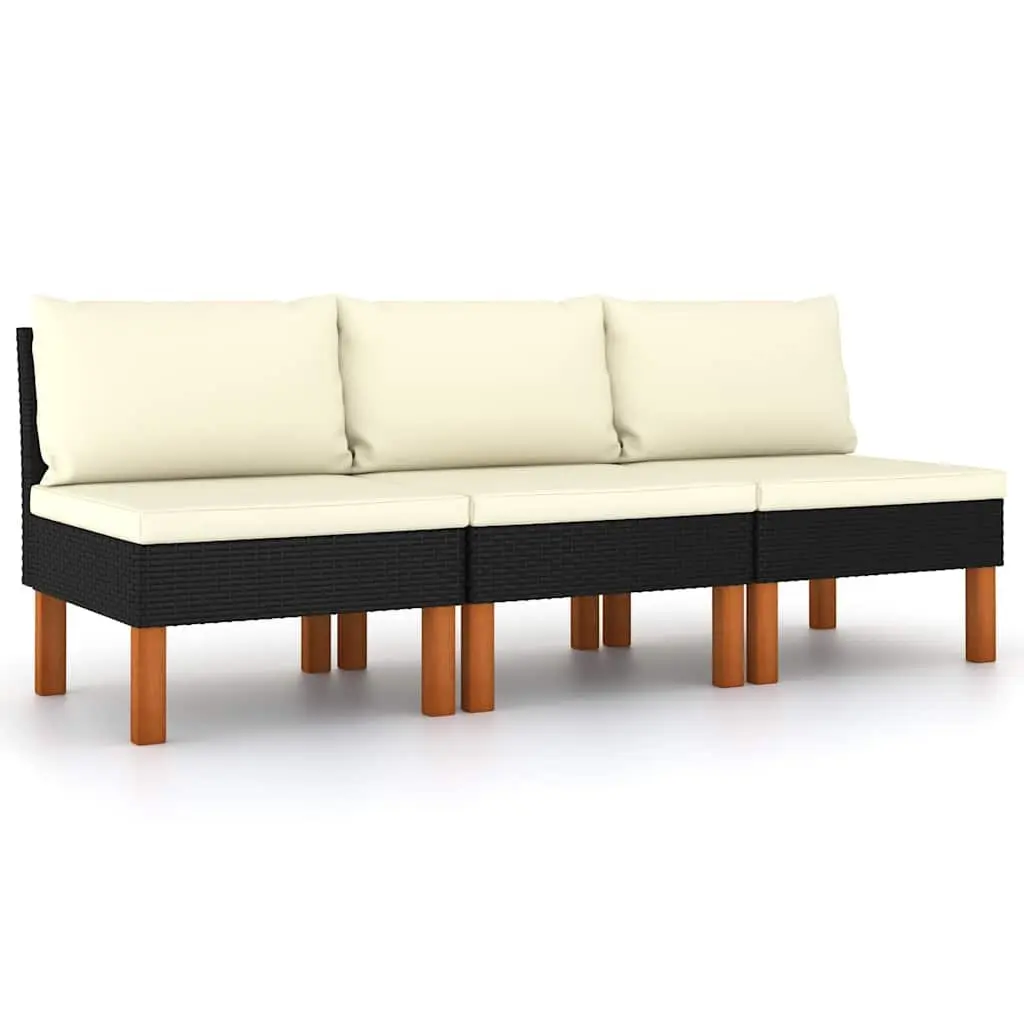 Outdoor Sectional Middle Sofas 3 pcs PE Rattan Steel Frame Garden Seating