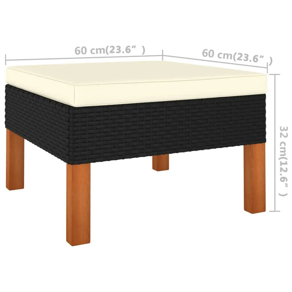 3 Piece Outdoor Garden Lounge Set Black Sectional Sofa with Cushions