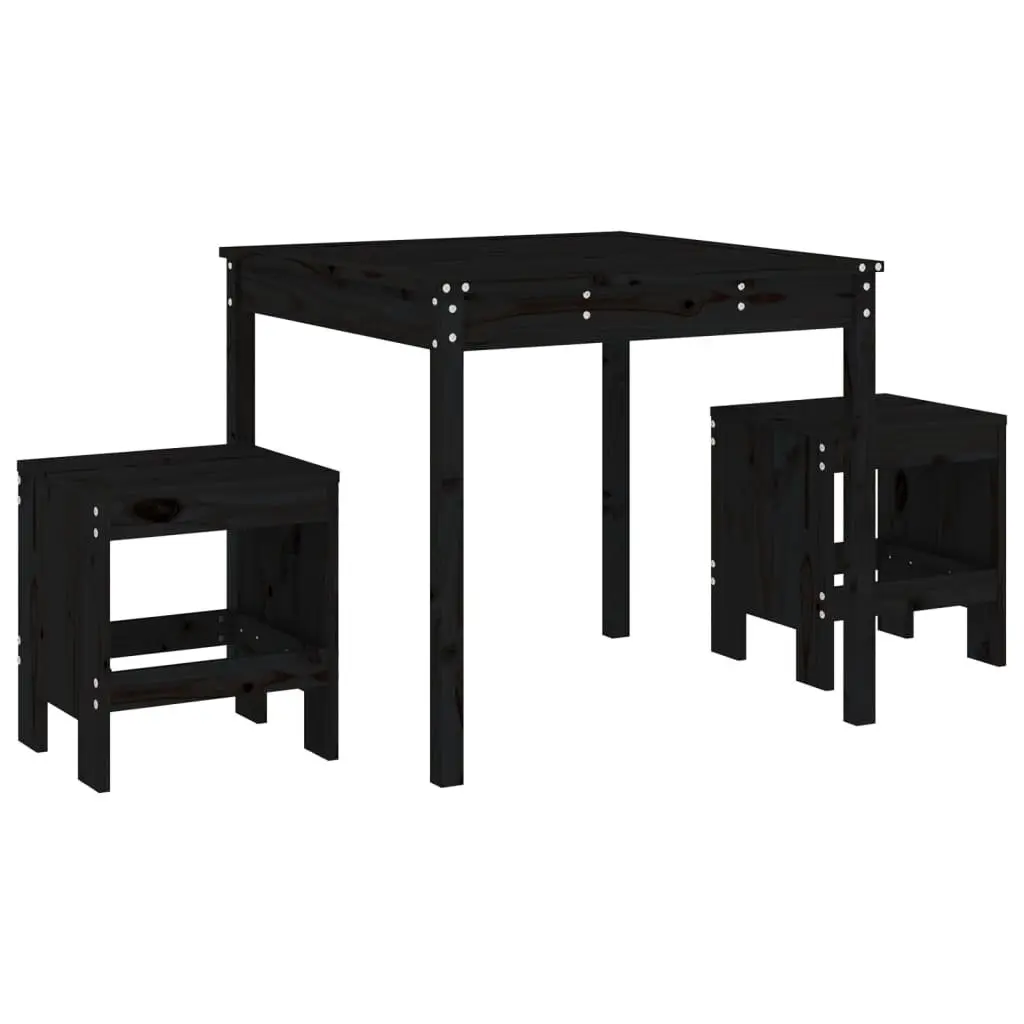 Garden Bistro Set Black Solid Pine Wood 3 Piece Outdoor Furniture Table Stools