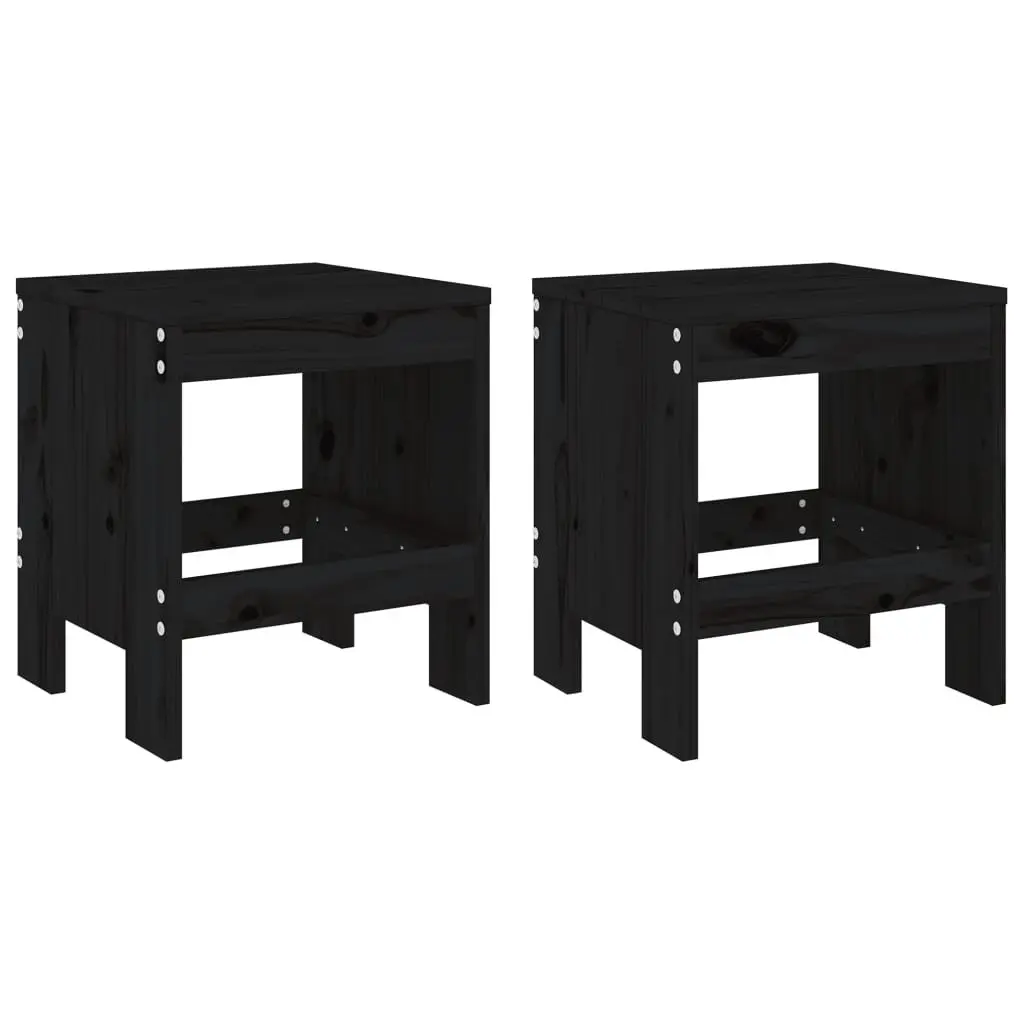 Garden Bistro Set Black Solid Pine Wood 3 Piece Outdoor Furniture Table Stools