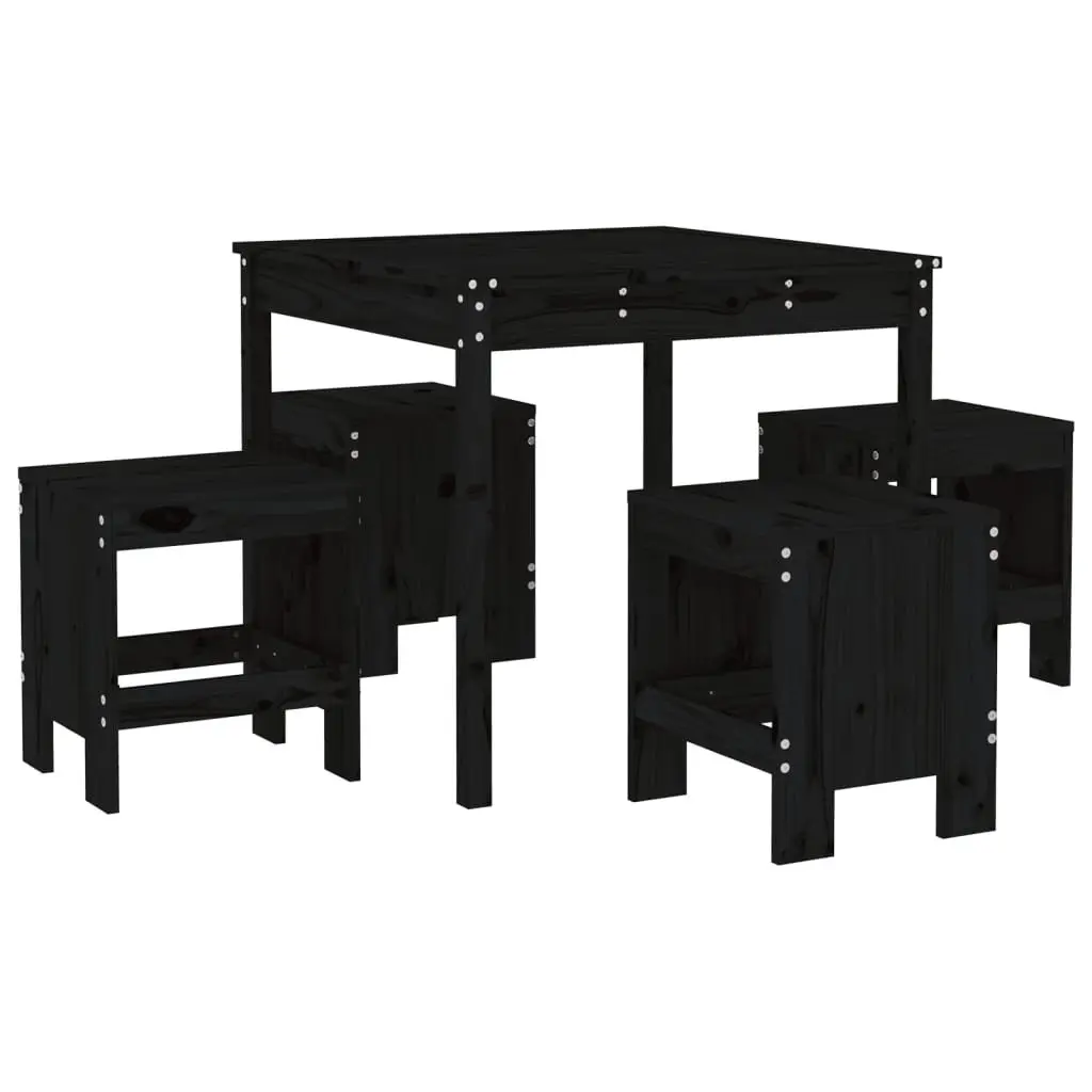 Outdoor Dining Set 5 Piece Garden Patio Table Chairs Black Solid Pine Wood