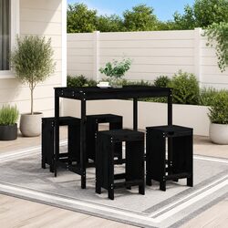 Garden Bar Set 5 Piece Outdoor Furniture Black Wooden Patio Dining Stools Table