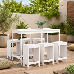 Garden Bar Set 7 Piece White Outdoor Furniture Patio Dining Solid Wood Stools
