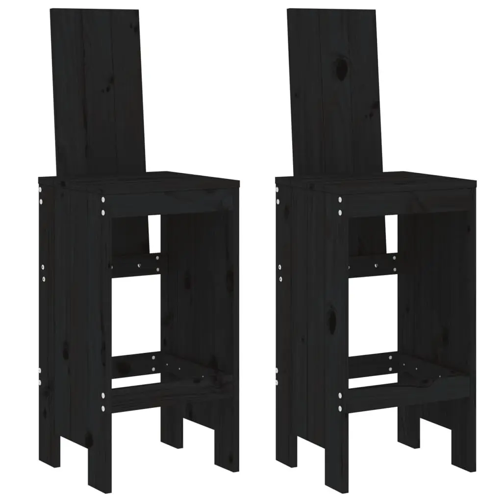 Garden Bar Set Black Wood 3 Piece Outdoor Furniture Patio Dining Stools Table