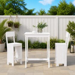 Garden Bar Set 3 Piece Outdoor Furniture White Wood Patio Dining Seating